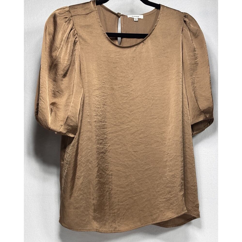 Pleione Blouse Short Sleeve Popover Top Size Medium Mustard Gold Made in USA